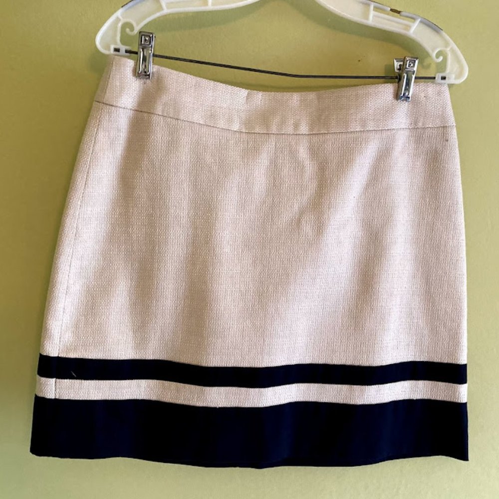 Linen Mini Skirt w/ Navy Stripes - Ann Taylor LOFT